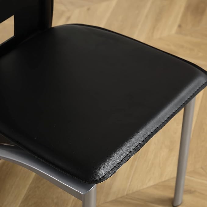 Karl home Dining Chairs Set of 4, PU Leather & Hollow High Back, Black | Black kitchen chairs with padded seats & foot cap protection for dining kitchen living room,300lbs capacity,space-saving
