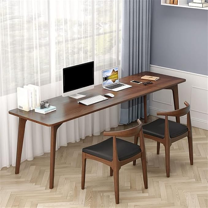 LAKIQ Pine Solid Wood Writing Desk Modern Rectangular Home Office Working Table Desktop Computer Desk Home Writing Table for Small Space-Table Only (Walnut,47" L x 16" W x 30" H)