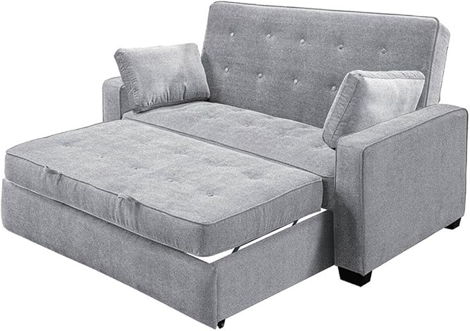Serta Ainsley 66.5" Convertible Sleeper Loveseat, Full Size, Dreamcoil Comfort, Soft Woven Fabric, Light Grey