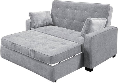 Serta Ainsley 66.5" Convertible Sleeper Loveseat, Full Size, Dreamcoil Comfort, Soft Woven Fabric, Light Grey