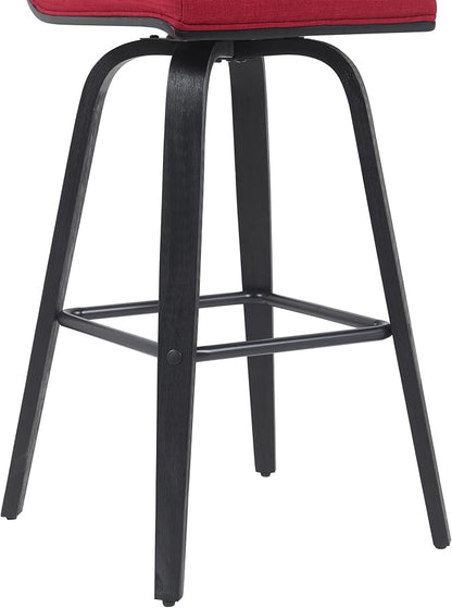 Vienna Modern Swivel Bar Height Stool with Red Upholstered Seat and Brushed Wood Frame Set of 2