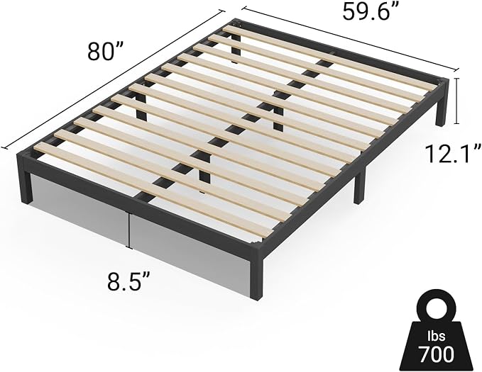 LIFEMENT Queen Bed Frame Classic Wood Platform, Noise Free, Under Bed Storage, No Box Spring Needed, Easy Assembly, Black