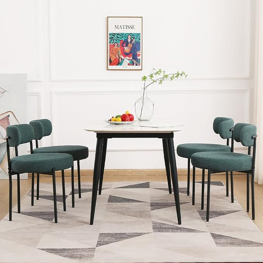 EDWELL Green Dining Chairs Set of 4, Modern Upholstered Dining Room Chairs with Thick Cushion, Curved Backrest Kitchen Chairs Boucle Chair for Dining Room, Living Room