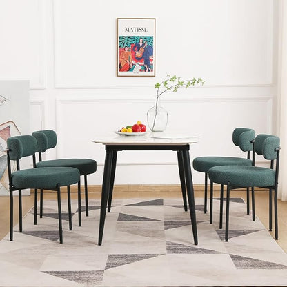 EDWELL Dining Chairs Set of 6, Modern Upholstered Dining Room Chairs with Black Metal Legs, Green Curved Backrest Kitchen Chair for Dining Room, Living Room
