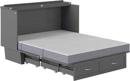 AFI, Monroe Queen Murphy Bed Chest with 6" Mattress, Storage Drawer & Built-in USB Charger, Grey