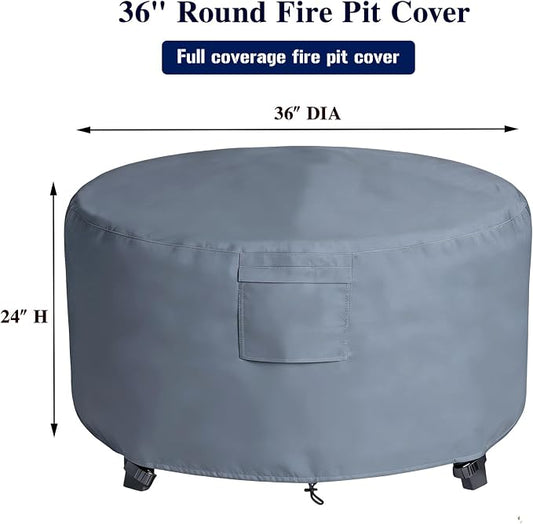 Chinchilla Heavy Duty 36 Inch Round Fire Pit Cover - 100% Waterproof & Weatherproof 600D Oxford Fabric, Durable All-Season Protection for 33/34/35/36 Inch Propane Fire Pits and Tables