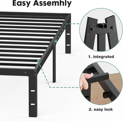 DUMOS Twin Size 14 Inch Bed Frame - Metal Platform Bed Frame Mattress Foundation with Steel Slat Support, No Box Spring Needed, Storage Space Under Base, Easy Assembly, Black