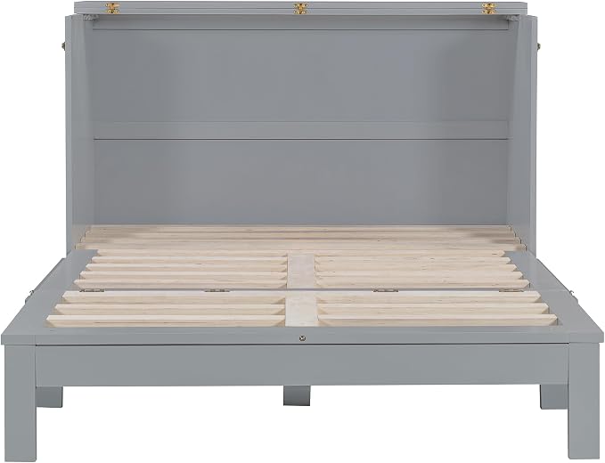 Ball & Cast Full Size Murphy Bed Hideaway Wall Chest with Large Drawers,can be Folded,Storage Space-Saving Furniture Hideaway Platform Bedframe W/USB Charging Port,for Bedroom,White