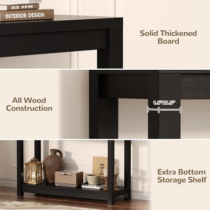 Besiost Small Farmhouse Wood Entryway Table Narrow Console Table with Storage Behind Couch Sofa Table with Shelves Entry Way Table with Open Storage, Easy Assembly, 32" Embossed Wood Grain Black