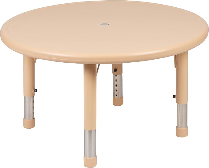 Flash Furniture Wren 33" Round Natural Plastic Height AdjusTable with Rounded Safety Corners Activity Table with Rounded Safety Corners