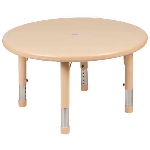 EMMA + OLIVER 33" Round Natural Plastic Height Adjustable Activity Table - School Table for 4