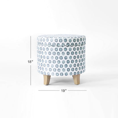 HomePop 19" Round Storage Ottoman - Green Medallion Ikat Print