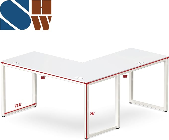 SHW 55 x 60 Inches Commercial-Grade L-Shape Corner Office Computer Desk, White