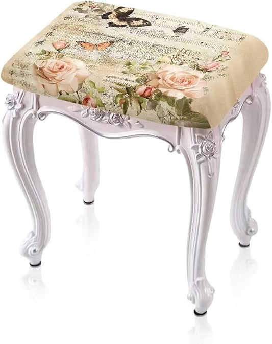 Retro Rose Butterfly Bar Stool Seat Covers Rectangle Stool Covers 2pcs Bench Covers Slipcover Rectangle Stretch Counter Height Bar Stools Slipcovers Counter Stool Covers Saddle Seat Cover