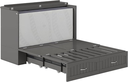 AFI, Southampton Murphy Bed Chest Full with 6" Mattress, Built-in USB Charger & Storage Drawer, Grey