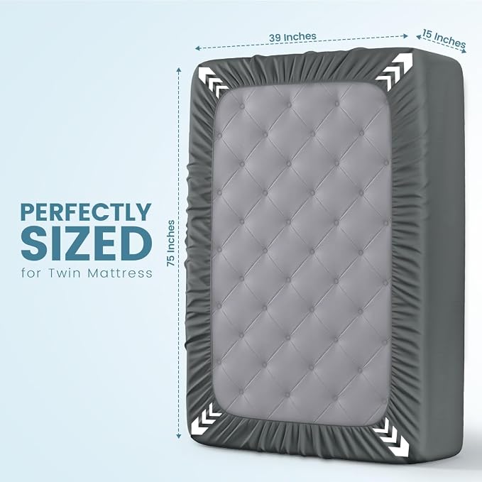 Twin Size Mattress Protector Waterproof, Premium 200 GSM Terry Mattress Cover, Soft & Breathable Bed Cover, Fitted Sheet Style Stretchable Deep Pockets 15" by Utopia Bedding (Gray)