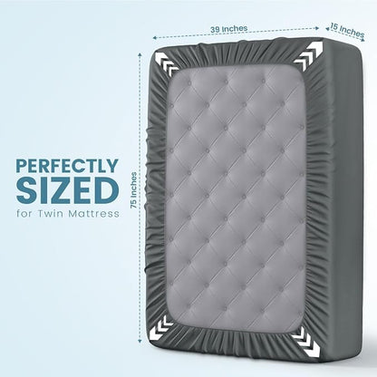Twin Size Mattress Protector Waterproof, Premium 200 GSM Terry Mattress Cover, Soft & Breathable Bed Cover, Fitted Sheet Style Stretchable Deep Pockets 15" by Utopia Bedding (Gray)