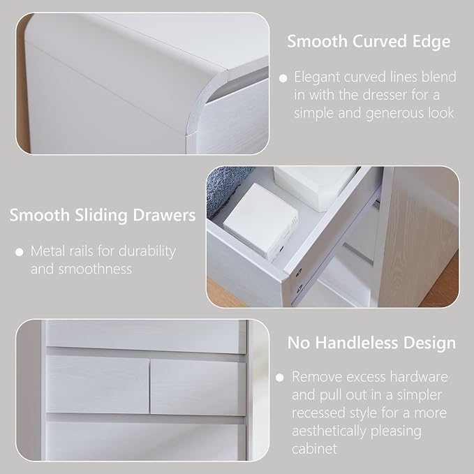 Aitjunz Modern 7 Drawers Dresser for Bedroom, 55" Tall Dressers & Chest of Drawers w/Curved Profile Design, Wood Mid Century Vertical Storage Dressers Organizer for Bedroom, Living Room, White