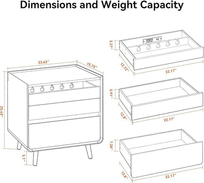 Nightstands Set of 2 with Leg Walnut Night Stand Set 2 Mid Century Modern Nightstands with Charger Station Wooden Bedside Table Set of 2 Night Stands for Bedrooms Set of 2
