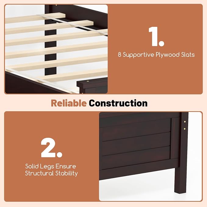 GOFLAME Twin Size Bed Frame with 2 Drawers, Platform Bed with Solid Wood Headboard & Footboard, Wood Slats Support Mattress Foundation, Under Bed Storage, No Box Spring Needed, Easy Assembly, Espresso