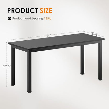DlandHome Computer Desk, 63 Inch Home Office Desk, Gaming Writing Work from Home Study Desk with Thicken Frame & Large Legroom, Modern Simple Workstation Business Furniture for Home Office, Black