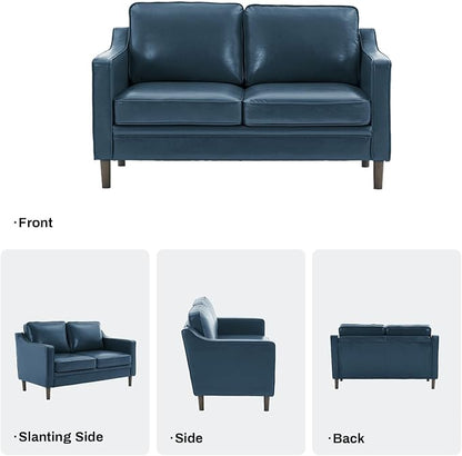 Kingfun 60" Faux Leather Sofa, Loveseat Couch, Mid Century Modern Love Seat Couches with Solid Wood Frame for Living Room Bedroom