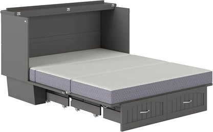 AFI, Nantucket Queen Murphy Bed Chest with Mattress, Storage Drawer and Built-In USB Charger, Grey
