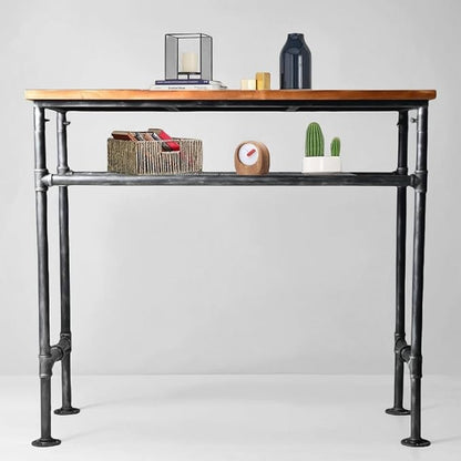 41.3inch Height Industrial Bar Table Rustic Metal Pipe Wood Design Farmhouse Bistro Pub Table Vintage Office Computer Desk Meeting for 4-5 peoplle 2 Tier Storage