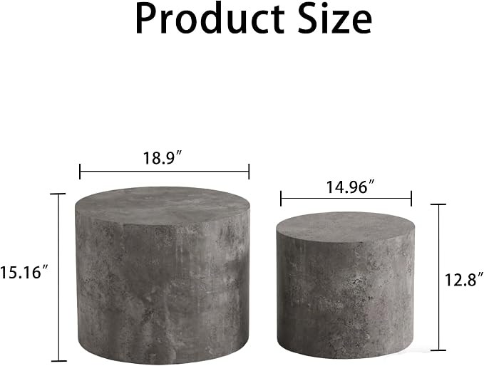 Nesting Round Coffee Table Set of 2, Accent End Table for Small Spaces, Morden Drum Side Table, Wooden Circle Center Table for Living Room, Fully Assembled - Gray