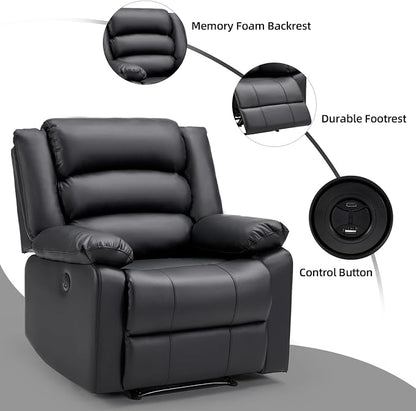 EBELLO Faux Leather Classic Power Recliner Chair, Oversized Electric Overstuffed Reclining Chair with Soft Cushion and Back, Sofa with Comfortable Armchair, Classic Black