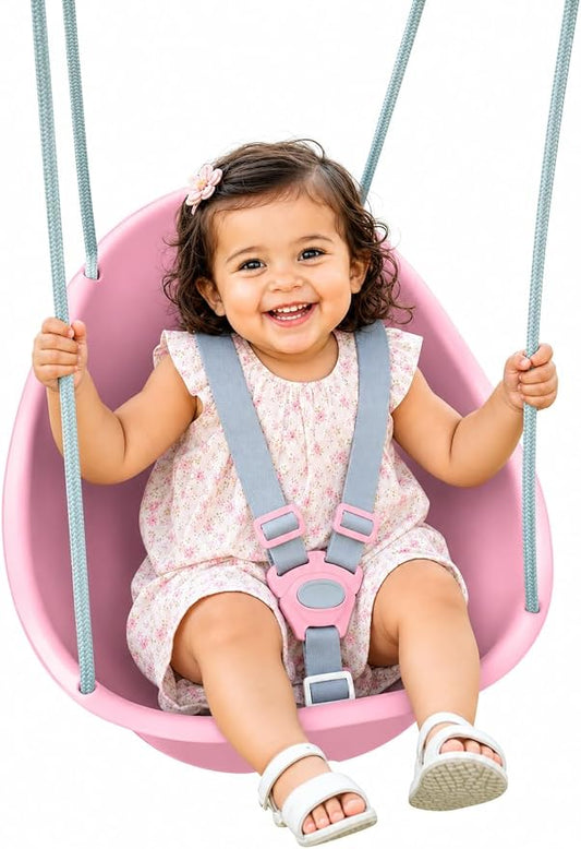 Swurfer Coconut Toddler Swing – Comfy Baby Swing Outdoor, 3- Point Adjustable Safety Harness, Secure, Safe Quick Click Locking System, Blister-Free Rope, Easy Installation, Ages 6-36 Months