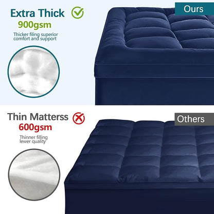 CYMULA Mattress Topper Queen Size - Extra Thick Cooling Mattress Pad Cover for Back Pain - Soft Mattress Protector Firm Bed Topper Pillow Top with 8-21 Inch Deep Pocket 3D Snow Down Alternative Fill