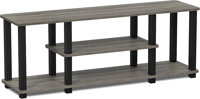Furinno Turn-N-Tube No Tools 3D 3-Tier Entertainment TV Stand up to 50 inch TV, Square Tubes, French Oak Grey/Black