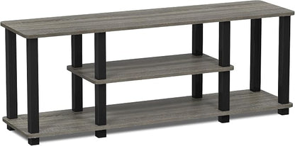 Furinno Turn-N-Tube No Tools 3D 3-Tier Entertainment TV Stand up to 50 inch TV, Square Tubes, French Oak Grey/Black
