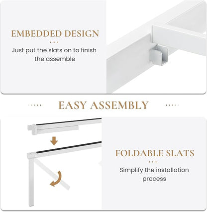 SHA CERLIN King Size Metal Platform Bed Frame with Victorian Style Iron-Art Headboard and Footboard, Easy Assembly, No Box Spring Needed, White