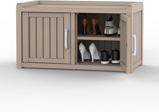 DRATO Indoor Outdoor Shoe Storage Cabinet, Shoe Bench Entryway with Adjustable Shelves, Waterproof Resin Storage Bench for Entryway, Foyer, Hallway (Grey, Duble Doors)