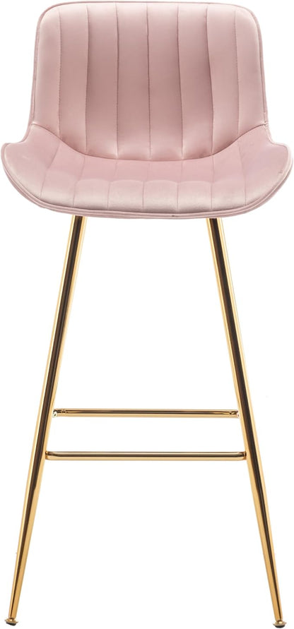 Sidanli 29 Inch Bar Stools Set of 2, Pink Barstools with Back and Gold Plated Legs, Upholstered Barstools for Bar, Living Room, Kitchen Island, Farmhouse