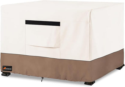 Fire Pit Cover Square, Outdoor Heavy Duty Durable 600D 100% Waterproof Tear-Resistant 34-36 Inch Fire Pit Cover, Patio Fire Pit Table Covers, Beige 36" L x 36" W x 24" H