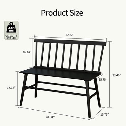 APRTAT Bamboo Entryway Bench, Dining Bench with Spindle Back (Black) | Natural Bamboo & H-Shaped Support, Spindle Back, Ideal for entryways, bedrooms, outdoor settings, Easy Assembly & Clean