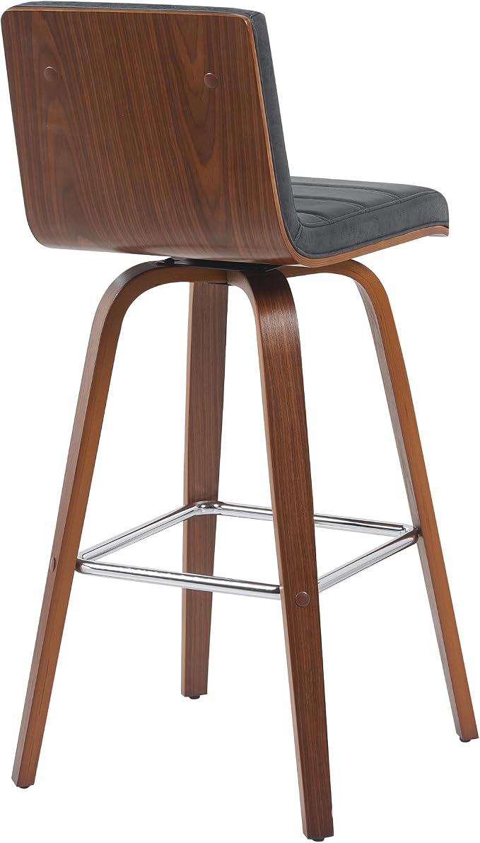 Vienna Modern Swivel Bar Height Stool with Vintage Black Upholstered Seat and Walnut Finished Wood Frame Set of 2