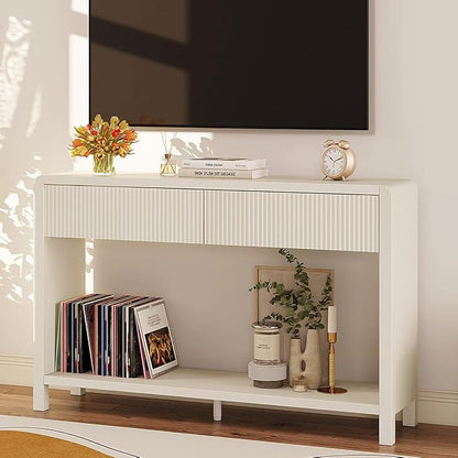 FATORRI Entryway Console Table with 2 Drawers, 47.2 inch Modern Sofa Table for Living Room, Couch Tables Behind Sofa and Hallway Tables with Storage, Antique White