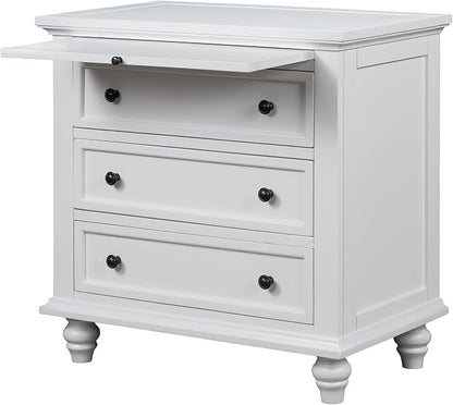 Merax Nightstand with Drawers Set of 2, Wood Bedside End Table with Pull Out Tray, White(No Guide Rails)