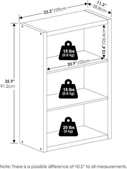 Furinno Viola 3-Tier Book Shelf, Extra Thick Frame Bookshelf, Dark Oak | Open Shelf, Open Back Design, 11.3" x 23.2" x 35.9", for Living Room, Bedroom, Home Office