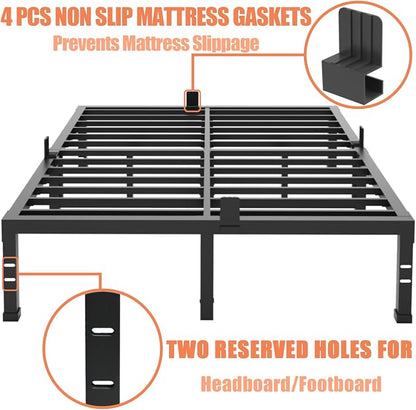 FUIOBYVV Queen Bed Frames, 16 Inch Heavy Duty Metal Platform Bed Frame Queen Size Support Up to 3500 lbs, No Box Spring Needed, Headboard Compatible,Steel Slat Support, Noise Free, Easy Assembly