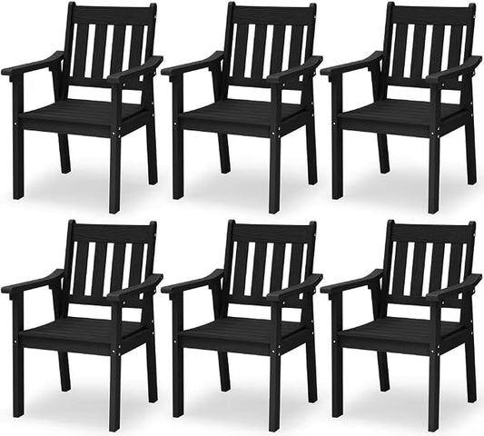 YEFU Patio Dining Chairs Set of 6: All Weather Outdoor Dining Chairs with Wide Curved Seat and Backrest - Outdoor Furniture Plastic for Outside Backyard/Garden/Porch/Deck 350lbs Capacity Black