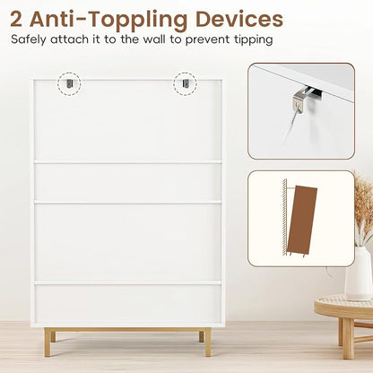 LOKO Shoe Storage Cabinet with 2 Doors, 6-Tier Rattan Shoe Organizer with Adjustable Shelves & Open Compartment, Freestanding Hidden Shoe Cabinet for Entryway, Closet & Living Room (White)