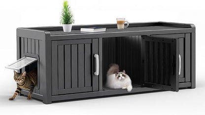 DRATO Indoor Outdoor Shoe Storage Cabinet, Shoe Bench Entryway with Adjustable Shelves, Multifunctional Resin Storage Bench for Entryway Foyer Hallway (Black, 3 Doors with Windows)