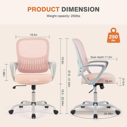 Sweetcrispy Home Office Managerial Executive Chair with Ergonomic Design, Mid-Back Mesh Swivel, Comfortable Lumbar Support, Comfy Arms for Bedroom,Study,Student
