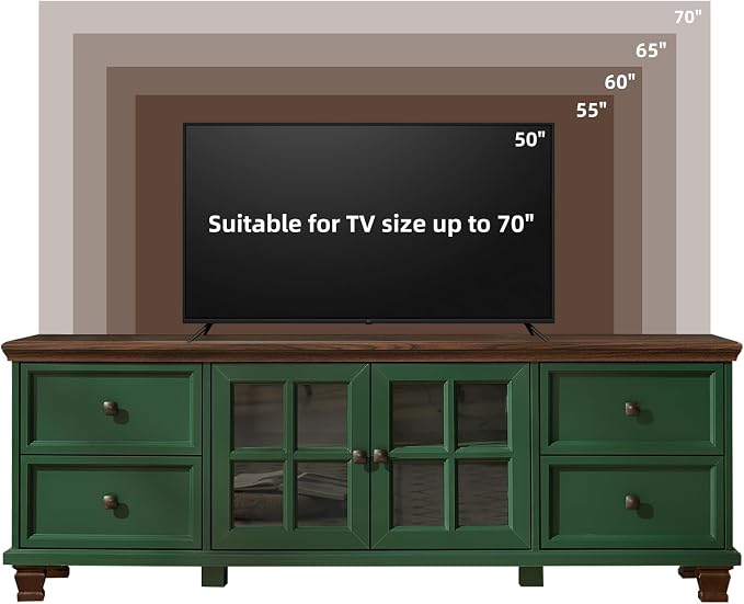 SAVOR LIFE Farmhouse TV Stand for Living Room, Rustic Green Entertainment Center with Storage Cabinet,Wood TV Console with 4 Drawers,Modern TV Stands for Bedroom,Green