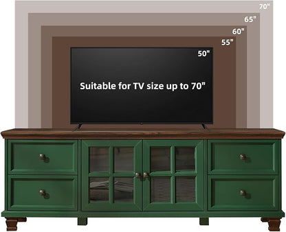 SAVOR LIFE Farmhouse TV Stand for Living Room, Rustic Green Entertainment Center with Storage Cabinet,Wood TV Console with 4 Drawers,Modern TV Stands for Bedroom,Green